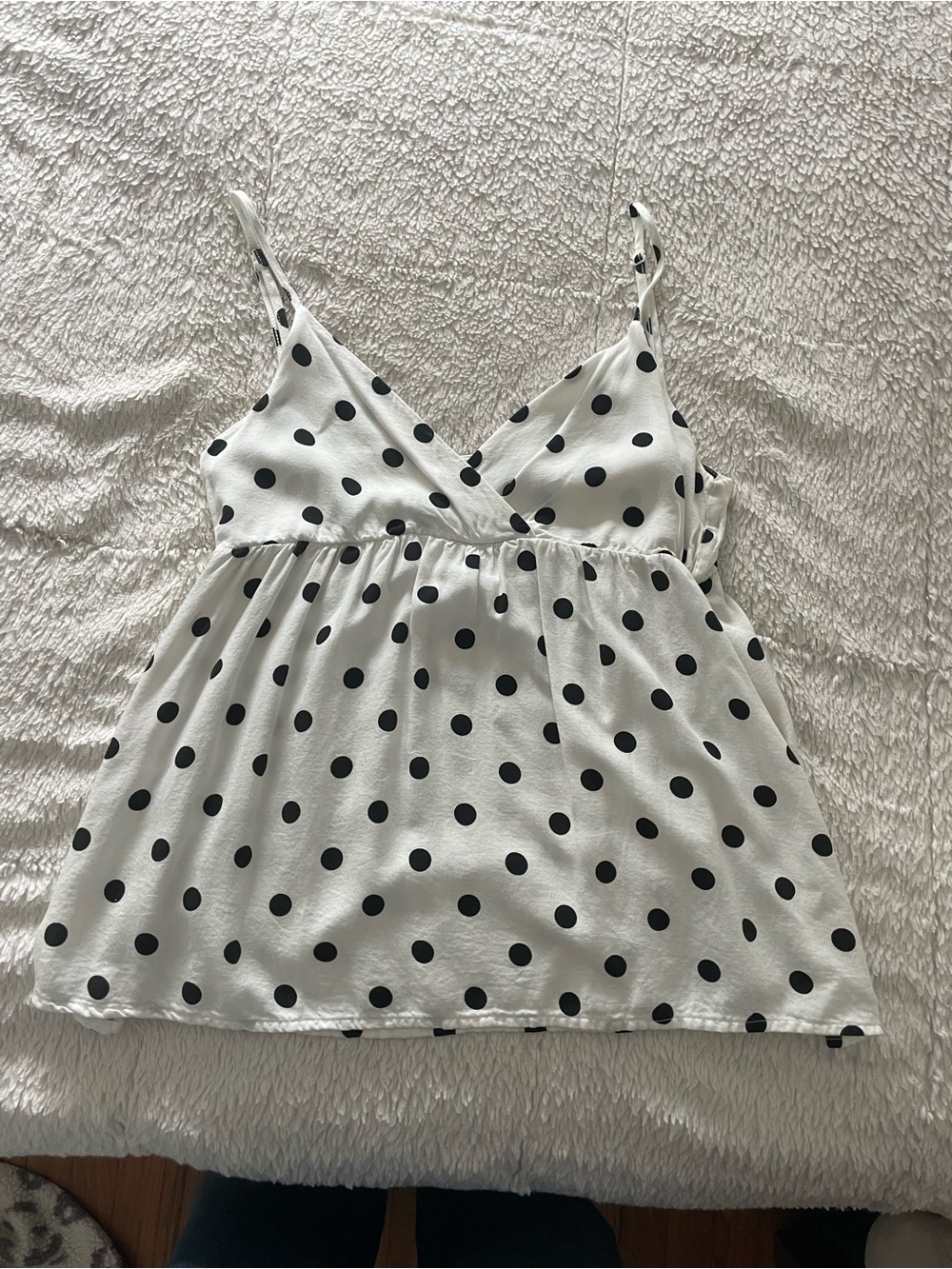 Brandy Melville White Cami with Black Polka Dots